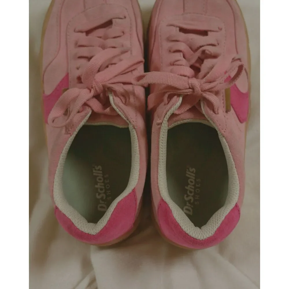 Dr. Scholl's Time Off Win Pink Platform Sneakers Suede Women's Size 6 Y2K